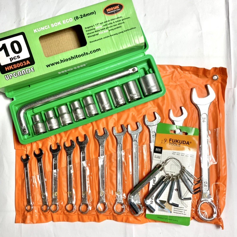 Paket Kunci Ring Pas Set Diamond 11 pcs + Kunci Sok Set 10 pcs + Kunci L Fukuda 10 pcs