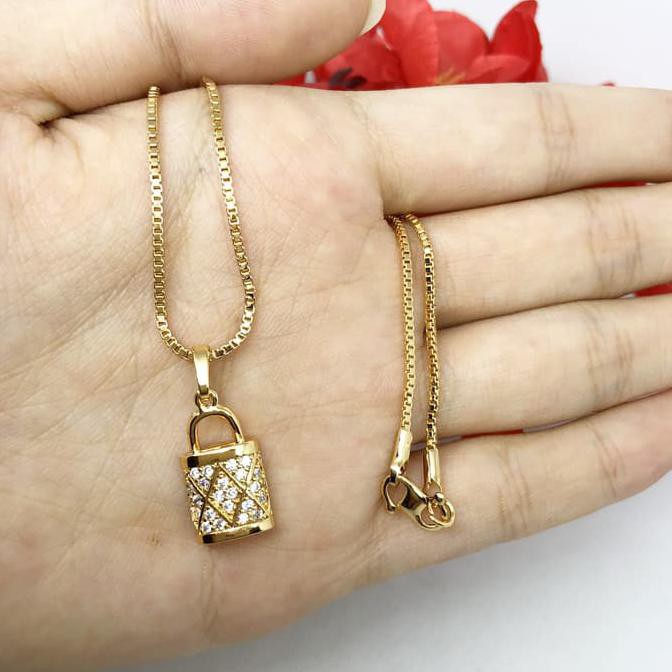 promo Kalung Xuping Lapis Emas Rantai Itali Perhiasan Liontin Zircon - BN139