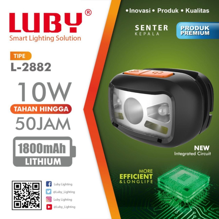 COD Senter Kepala LED Charge Luby L-2882 10 Watt Head Lamp 50 Jam Sensor / SENTER KEPALA LED RECHARG