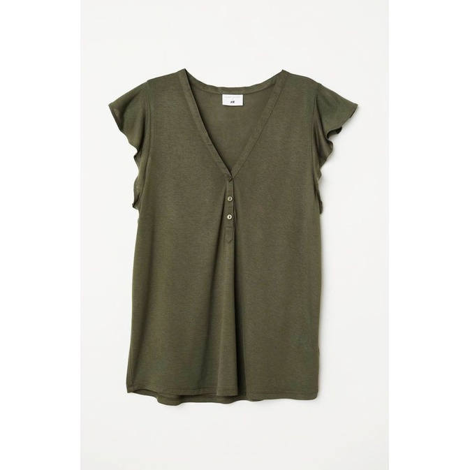 H&amp;m Flounced Sleeve Shirt | Kaos Wanita Lengan Berlipat