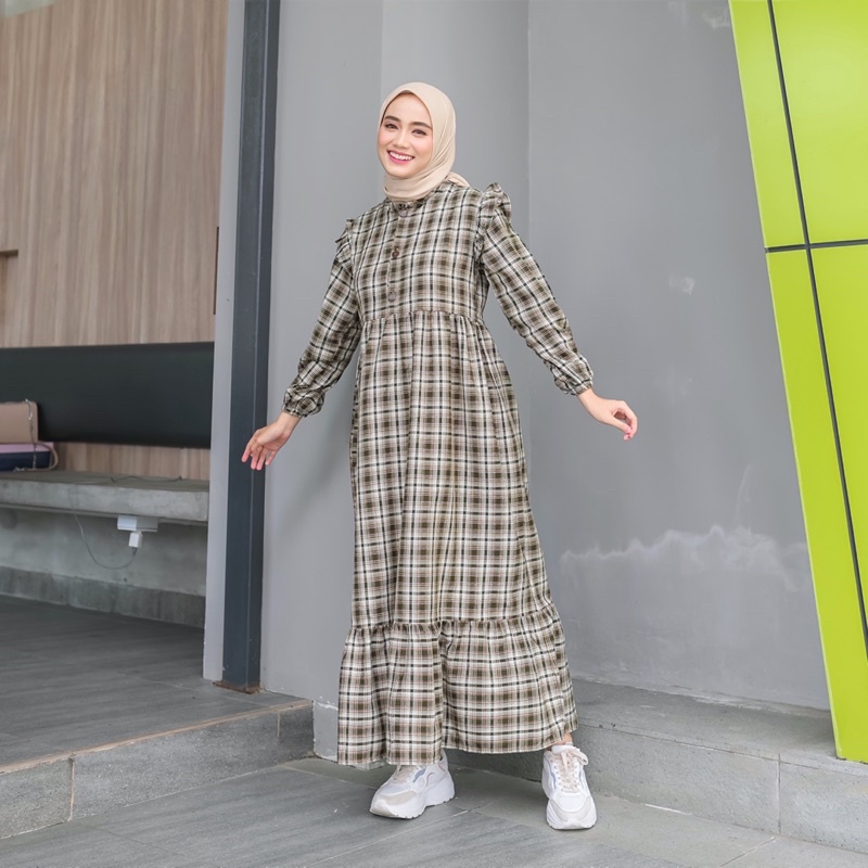 Rereyshop Lydia Dress Kotak Oxford Tebal  Adem Korean Dress Wanita Terlaris