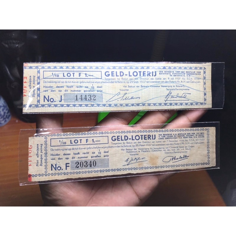 Uang Kuno Kupon Lotre 1936 dan 37 Langka Harga untuk 2 lembar
