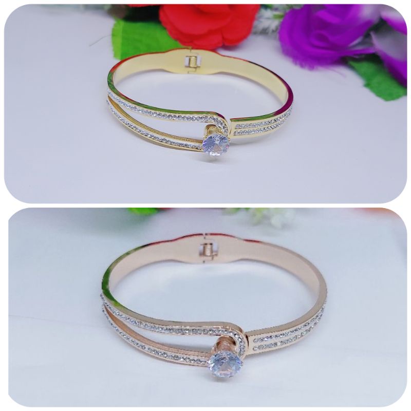 Set Gelang dan Cincin titanium permata T019