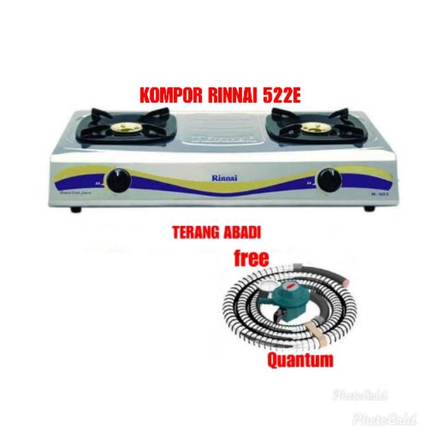 Kompor gas rinnai 522E 2tungku stenlis FREE selang paket quantum