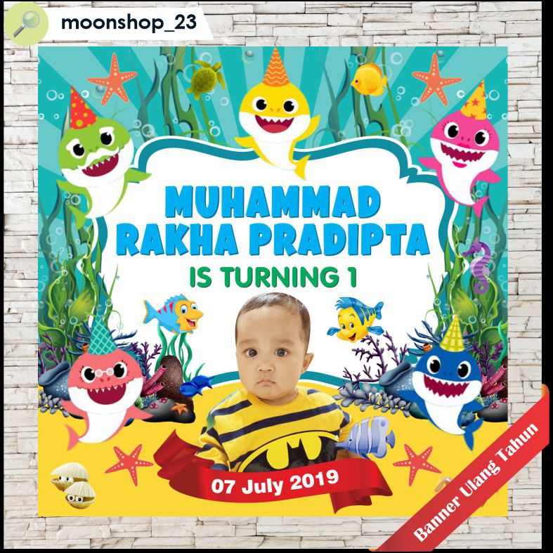 Spanduk / Banner / Backdrop Ulang Tahun Custom Tema Baby Shark