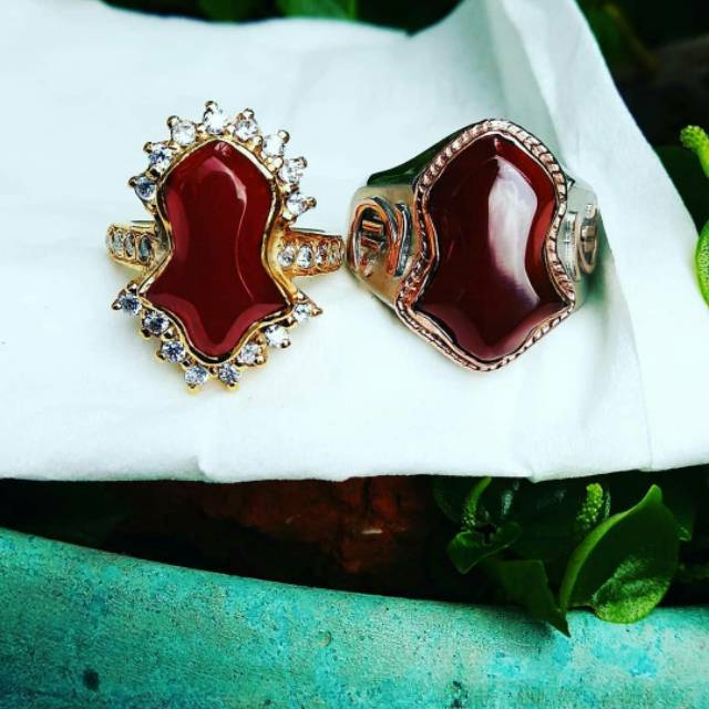 Cincin Terompah couple batu natural yaman ahmar, ring terbuat dari perak murni