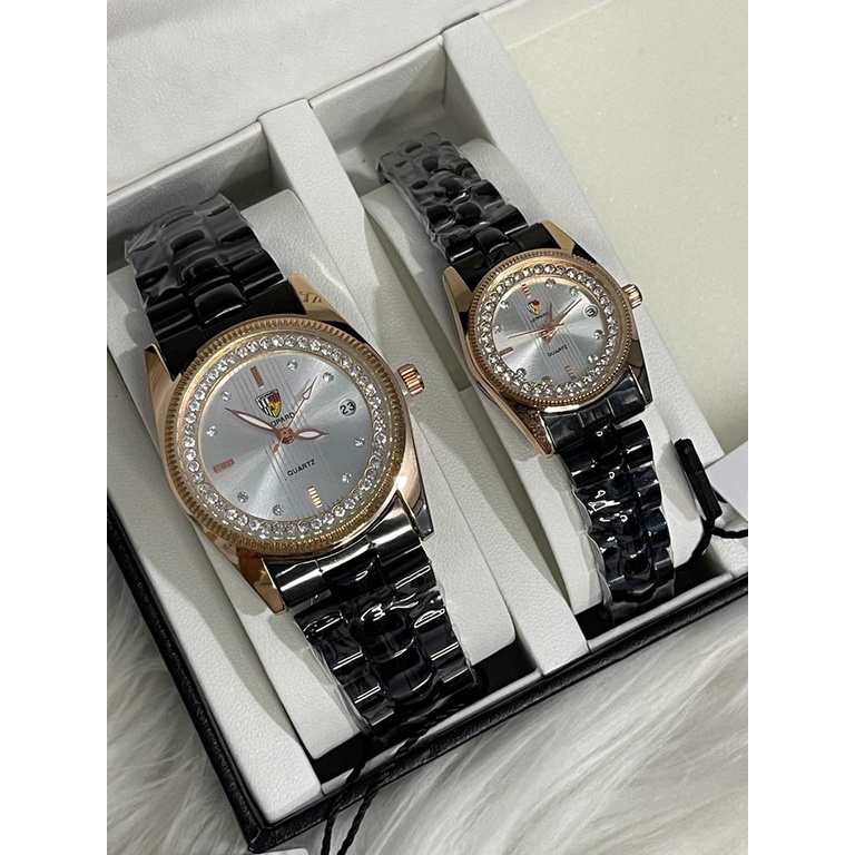 (SS)  Jam Tangan Couple Pria/Wanita Leopard Original Tgl Aktif Strap Rantai LP-3250