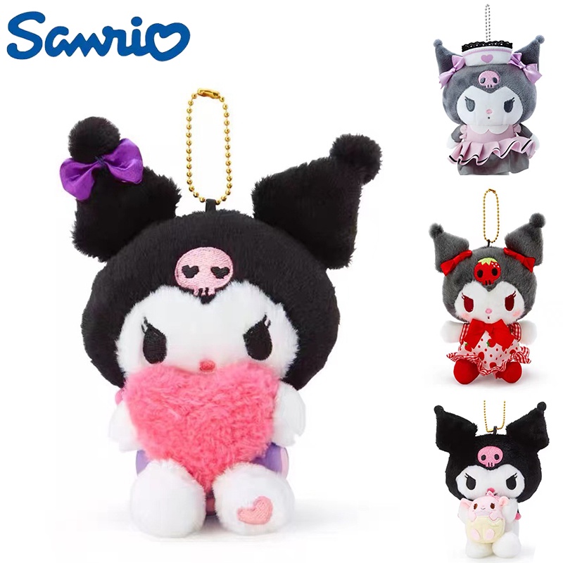 12cm Kawaii Sanrio Kuromi Plush Toy Anime Cartoon Stuffed Doll Figure Keychain Pendant Keyring Children Birthday Gifts