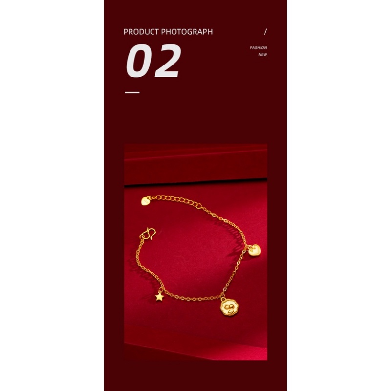 Goldkingdom Perhiasan Fashion 24K Bangkok Aksesoris Ready Stock Bunny Heart Star Gelang Wanita Lucu Minimalis Serbaguna