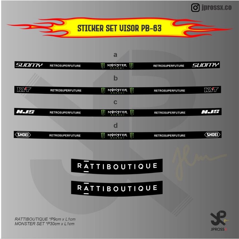 STICKER VISOR HELM | MONSTER ENERGY | PECCO BAGNAIA | SUOMY | RATTIBOUTIQUE | DUCATI | STIKER HELM |