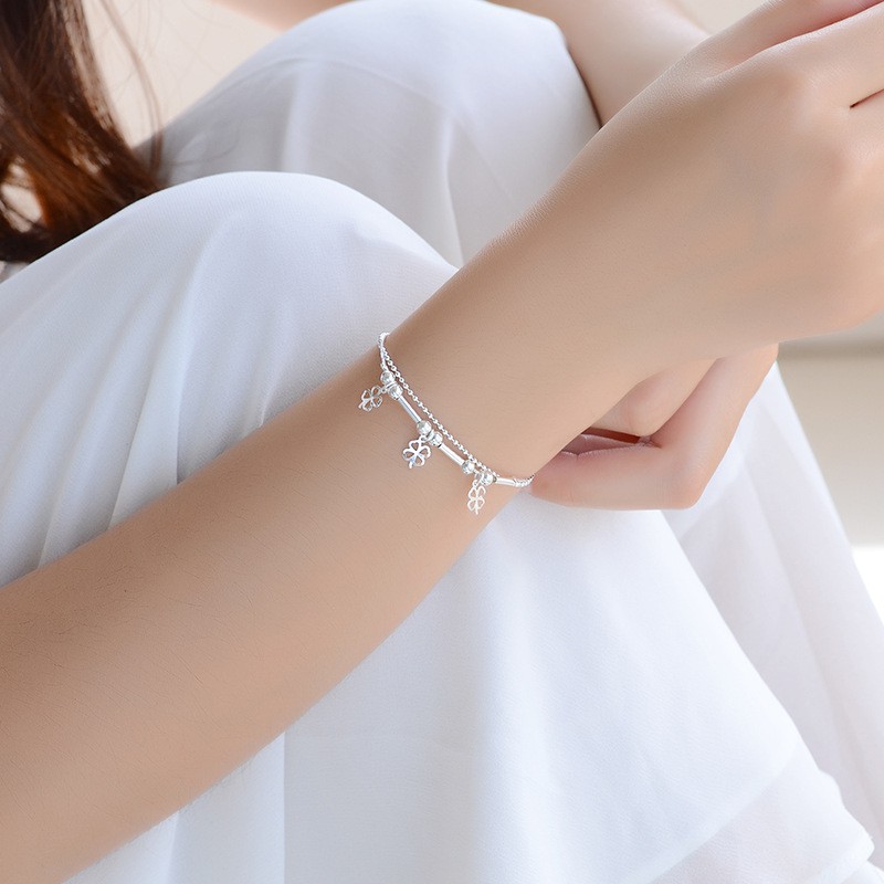 Gelang Kaki Model Rantai Lapis Ganda Bahan 925 Silver Untuk Wanita