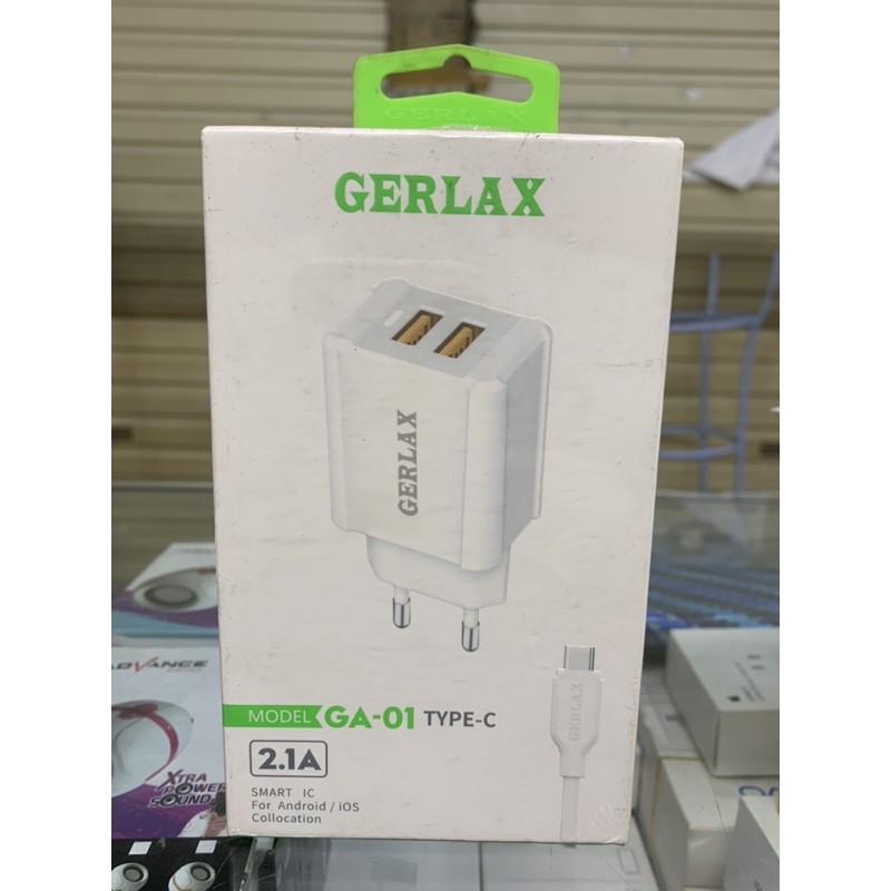 CHARGER GERLAX 2,1A SMART IC, ANDROID DAN IOS, V8 / MICRO, TYPE C