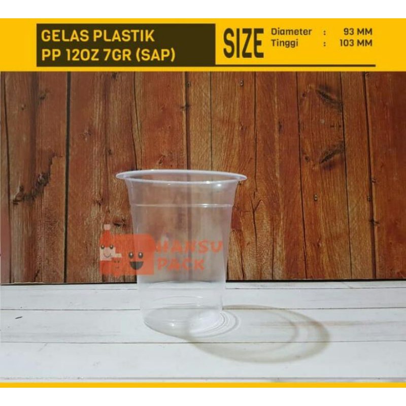 Gelas Plastik PP 12oz/360ml 7gr (SAP) VIA GOJEK per 50pcs