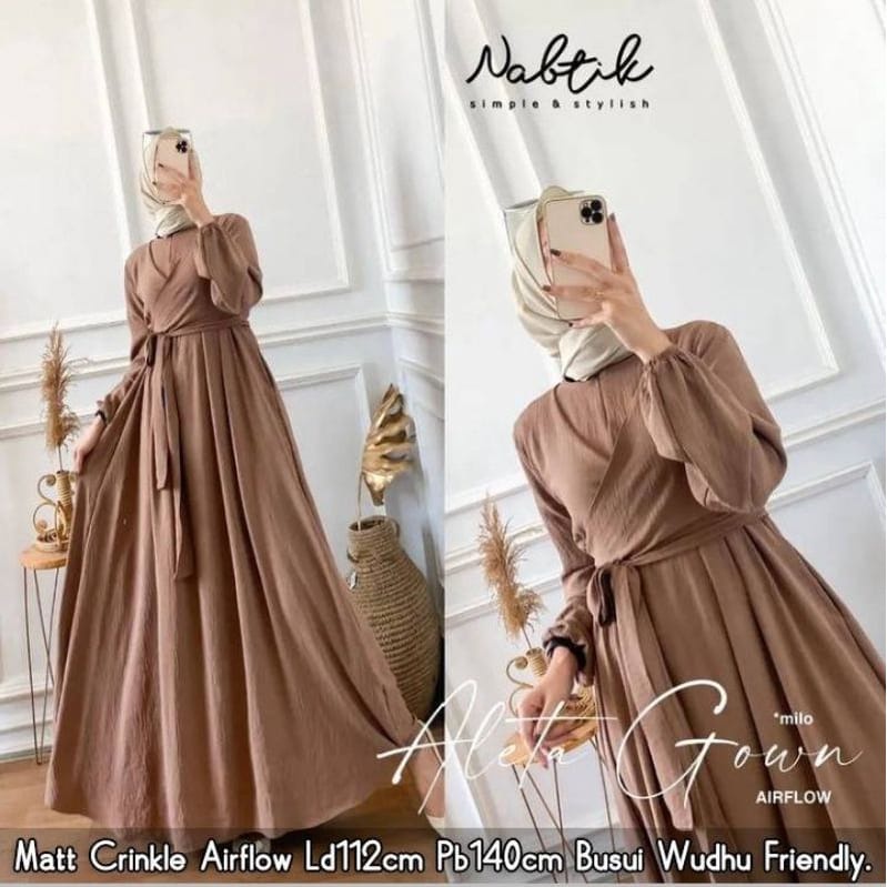 Gamis Terbaru 2022 Aleta Dress Matt Crinkle AirFlow Baju Kondangan Wanita Gamis Polos Jumbo S M L XL Gaun Pesta Muslimah