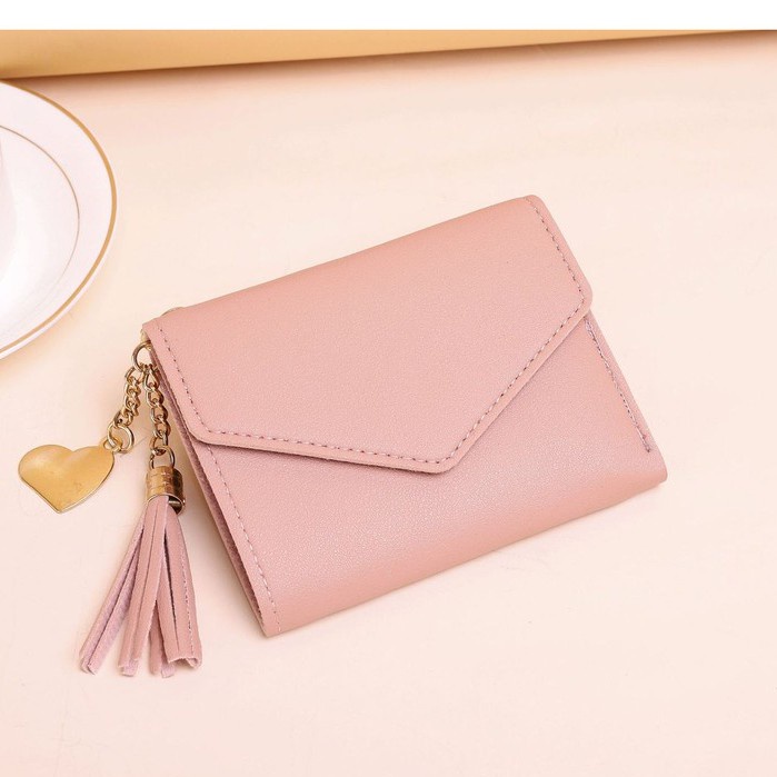 ♥DPS829♥8602 COD Dompet Wanita dompet mini Lipat Kecil Cantik real pic-PINK MUDA