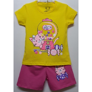 SETELAN BAJU KAOS  ANAK KUCING KUNING  STABILO  KAOS  ANAK 