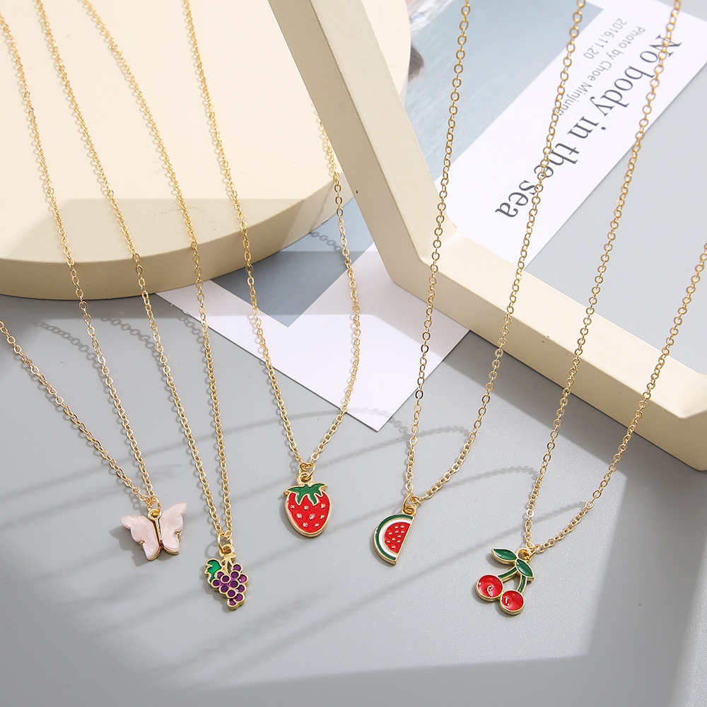 5pcs / set Kalung Choker Rantai Emas Dengan Liontin Buah Butterfly Untuk Wanita