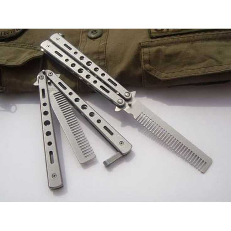 Sisir Besi Stainless Saku Lipat Rambut Keriting Rontok Salon Anak Pria Wanita Butterfly Balisong Ori