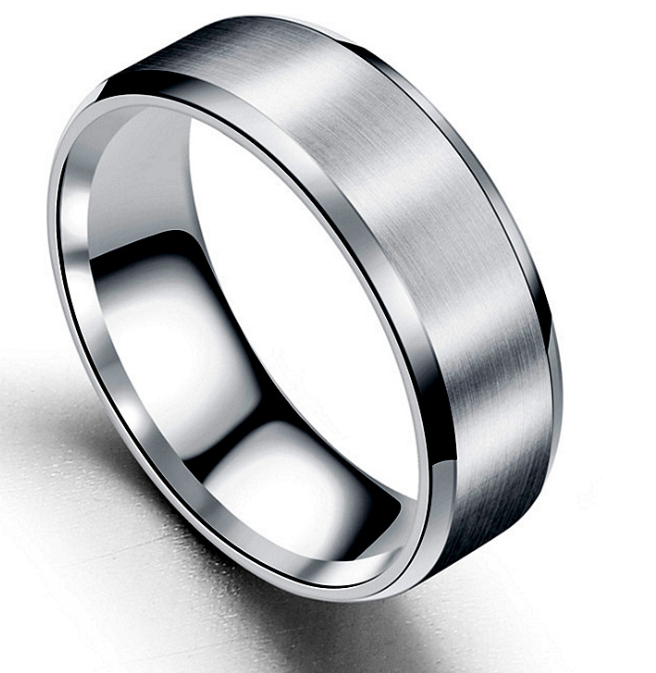 Cincin Model Double Beveled Bahan Stainless Steel Ukuran 8mm Gaya Eropa Amerika