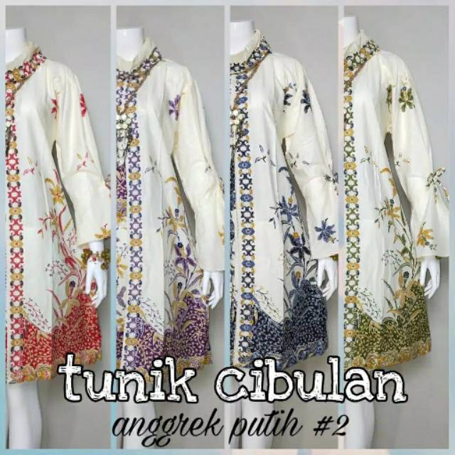 Tunik Batik Wanita Motif Cibulan anggrek Putih Baju Wanita Modern Premium Seragam Kantoran Kondangan