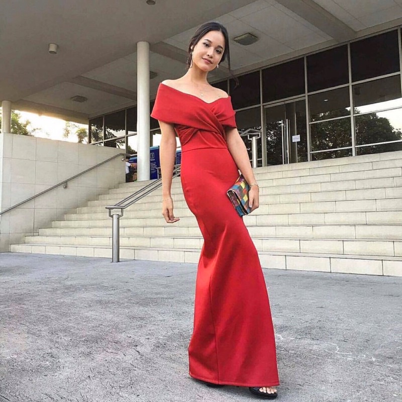 GUERLAIN DRESS - Dress pesta wanita sabrina maxi off shoulder dress big size jumbo ukuran besar slit