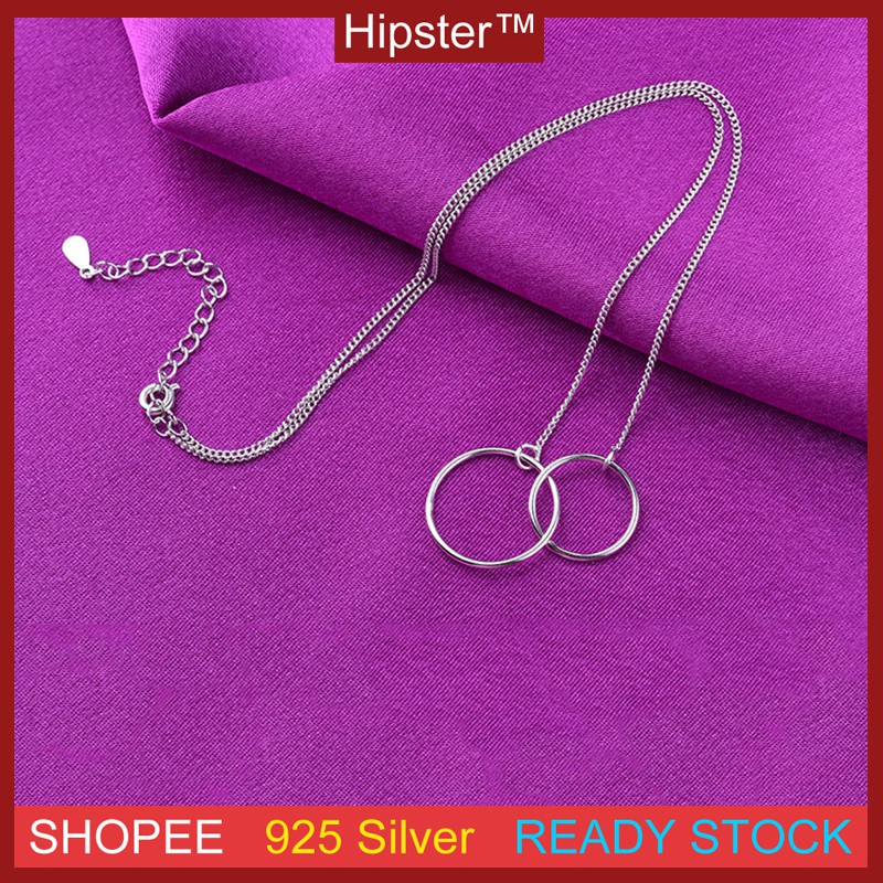 S925 Sterling Silver Necklace Circle Design Gaya Sederhana