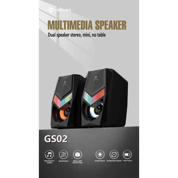 Speaker Komputer PC Stereo surround LENYES GS02 RGB Led GS-02 TWINS Grosir