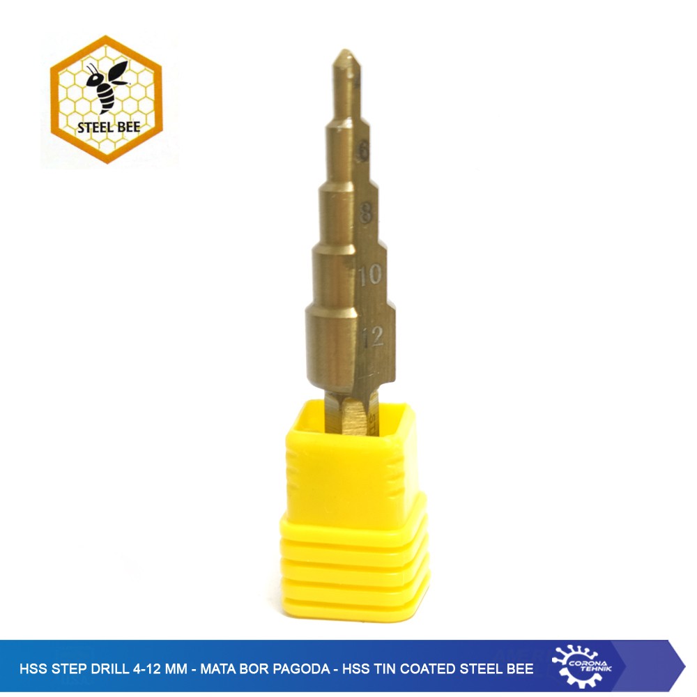 HSS Step Drill 4-12 mm - Mata Bor Pagoda - HSS Tin Coated Steel Bee