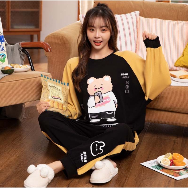 MDLV ~ MDLV BAJU TIDUR SET SUPER BLACK BEAR SELFIE PP BAJU TIDUR IMPORT CEWEK BEST SELLER PIYAMA DEWASA FASHION IMPORT