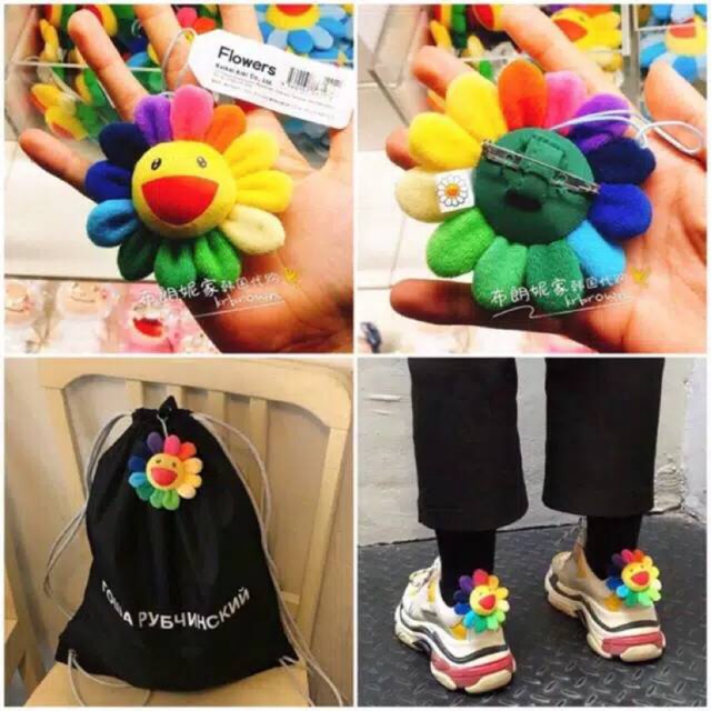 Takashi Murakami Kiki Rainbow Sunflower Bag Charm / Brooch