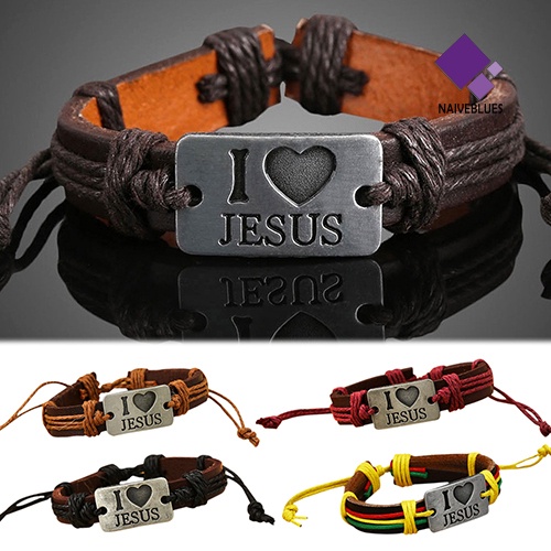 Gelang Tali Rami Dapat Disesuaikan Motif I LOVE JESUS Untuk Unisex