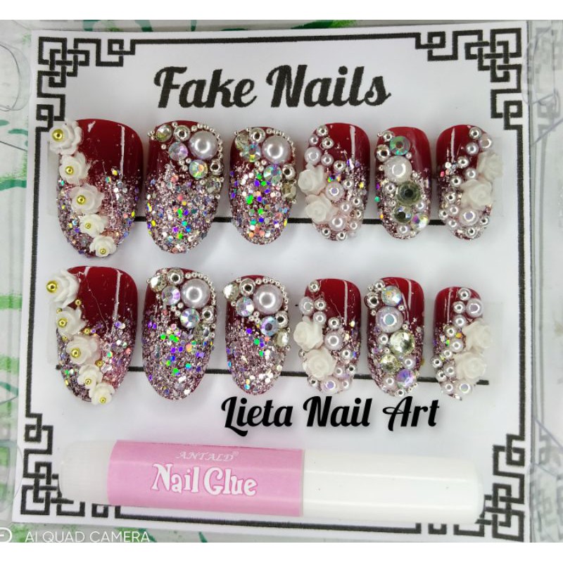 Fake Nail / lieta nail art / Kupal wedding Pengantin / kuku wedding bridal mewah handmade / Kuku Pal
