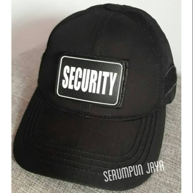 TOPI SECURITY TULISAN SECURITY PUTIH - TOPI VELCRO HITAM + PATCH