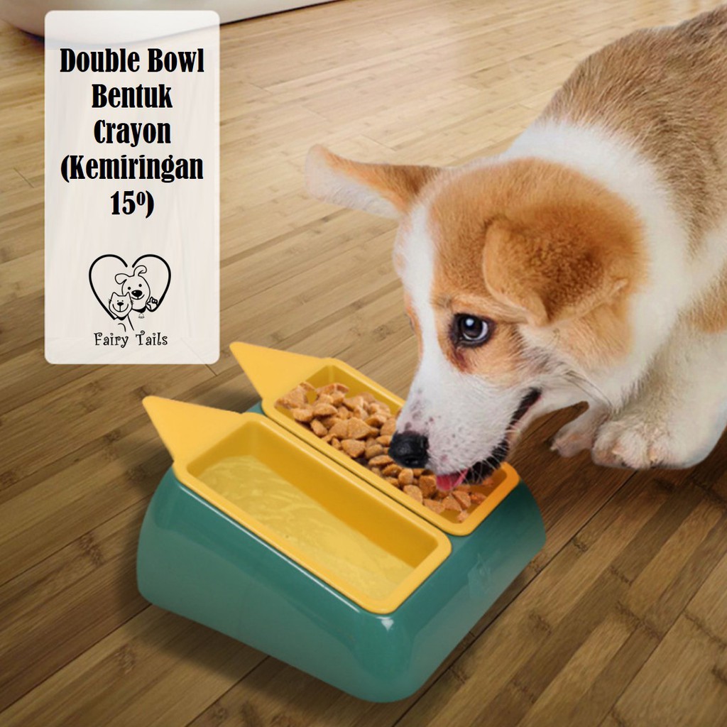 Mangkok Tempat Makan dan Minum Untuk Kucing dan Anjing (Bentuk Crayon) | Double Food Bowl (Crayon Shape)