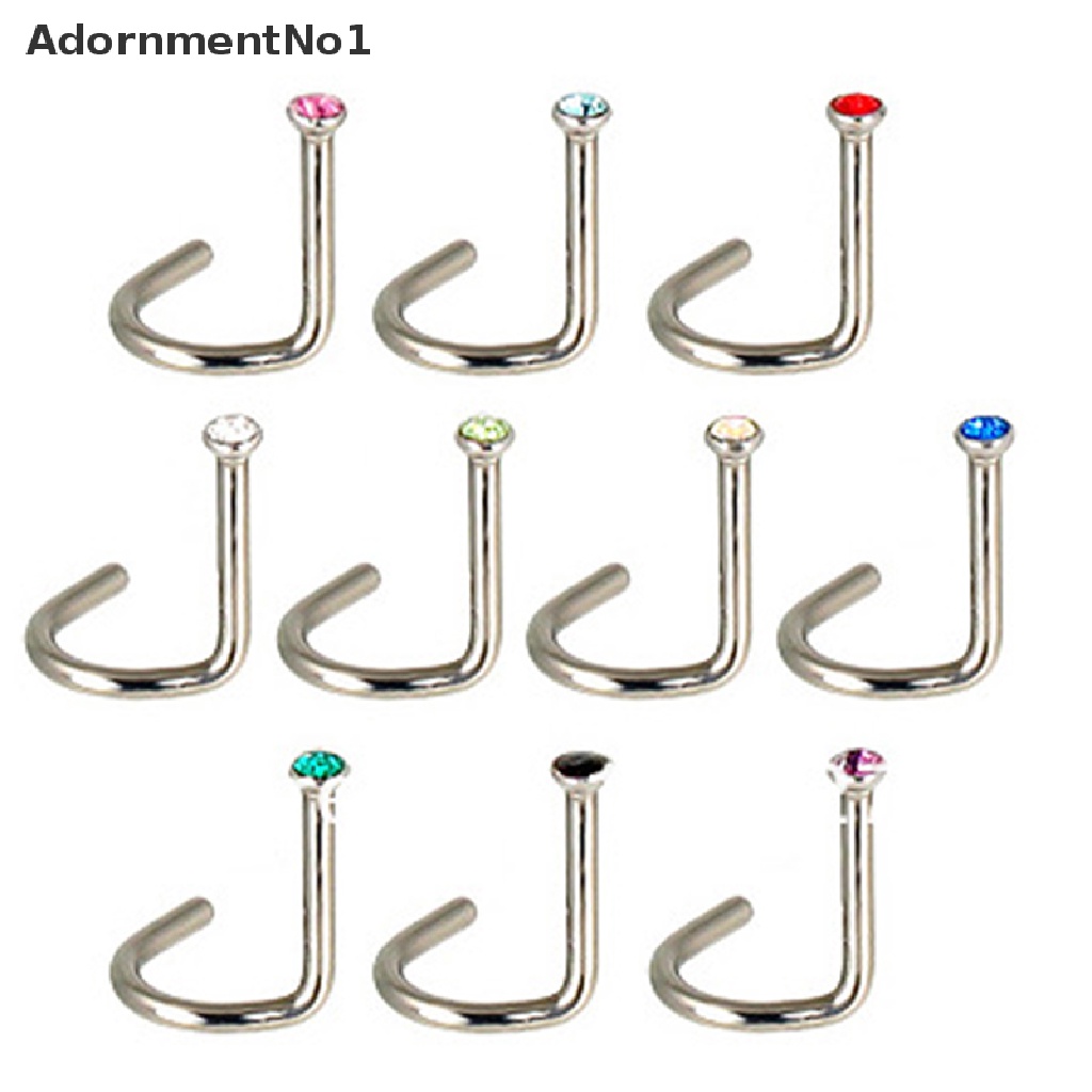 (AdornmentNo1) 10pcs / Set Cincin Tindik Hidung / Tubuh Bahan Stainless Steel Hias Kristal Untuk Wanita