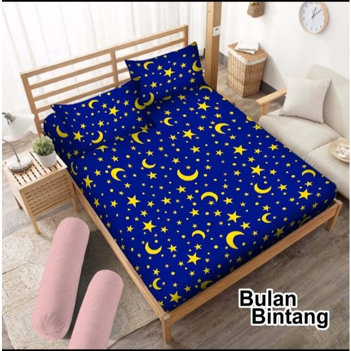 SPREI PROMO MOTIF STARMOON BAHAN PREMIUM UKURAN 180X200 NO.1 LENGKAP DENGAN SARUNG BANTAL &amp; SARUNG GULING