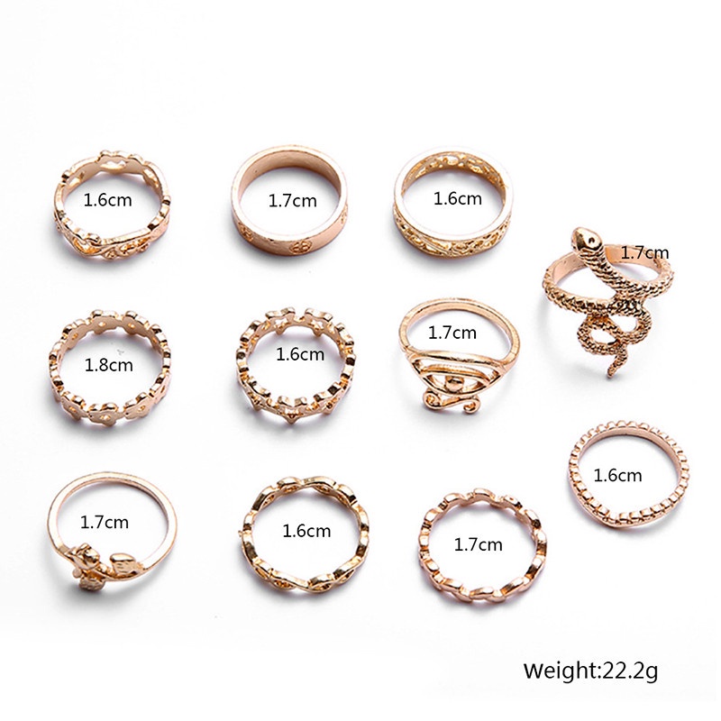 11 Pcs / Set Cincin Bentuk Geometris Aksen Berlian Kilau Untuk Wanita