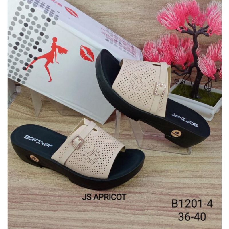 Sandal Wedges Sofia Import Terbaru 2022/Sandal Wanita Wedges Selop Motif Kekinian