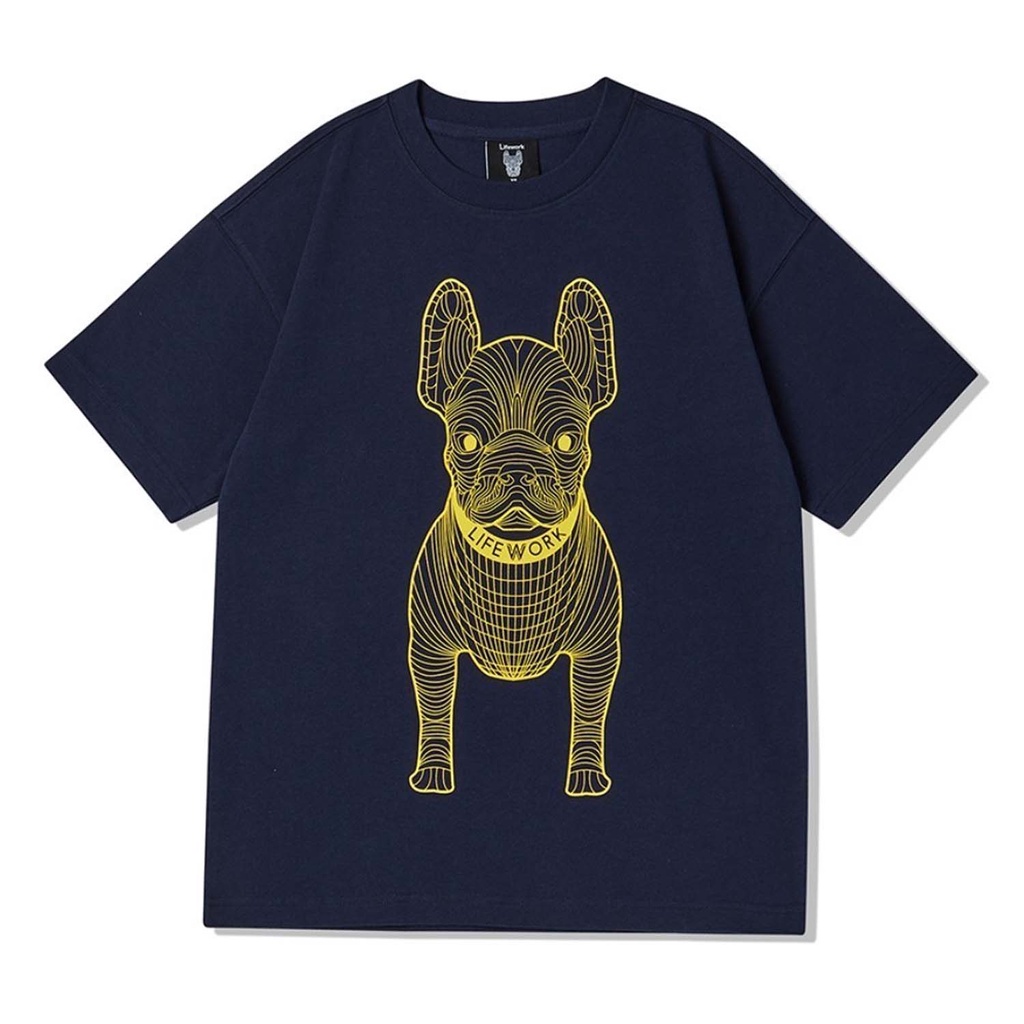 Lifework LA Dog Big Logo Oversize Tee Navy/Gold 100% Original