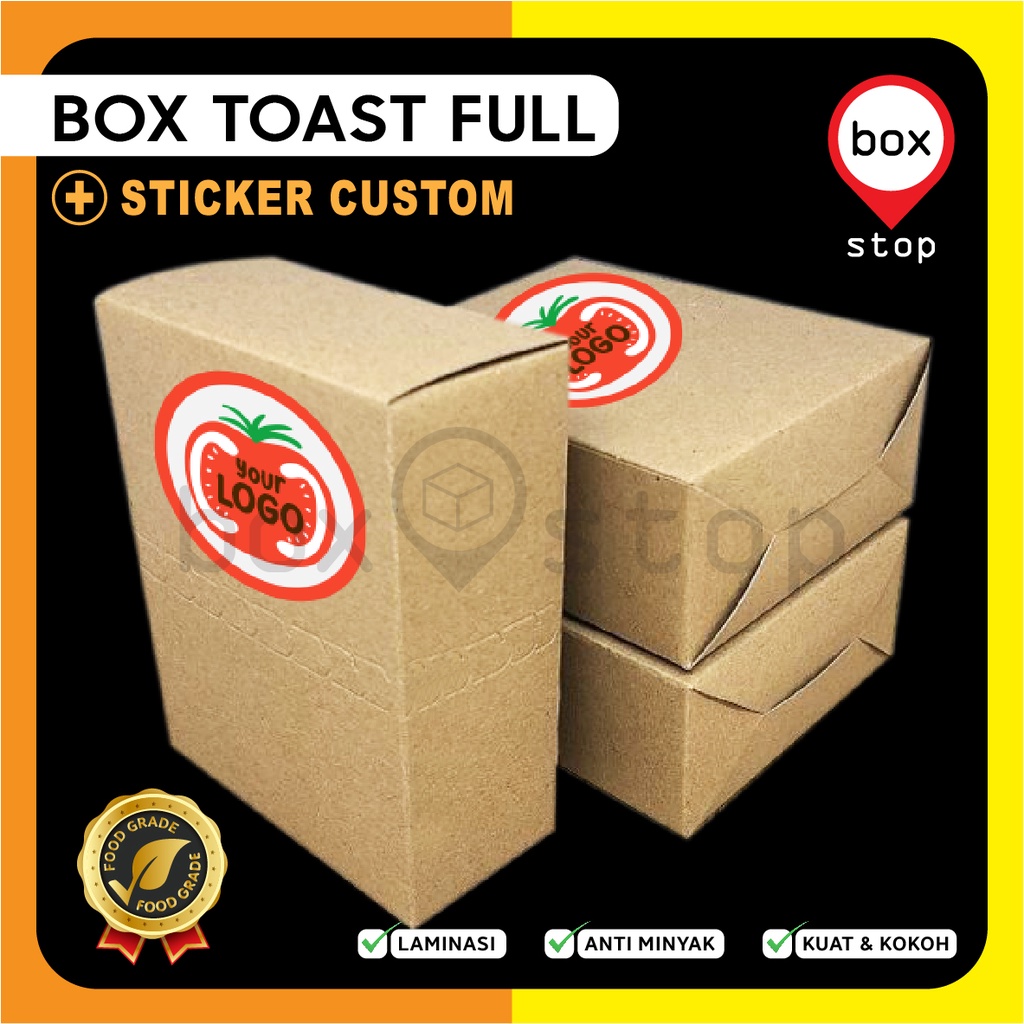 Box Toast - Dus Roti Bakar | FULL - KRAFT COKLAT + Stiker Custom (50 pcs)