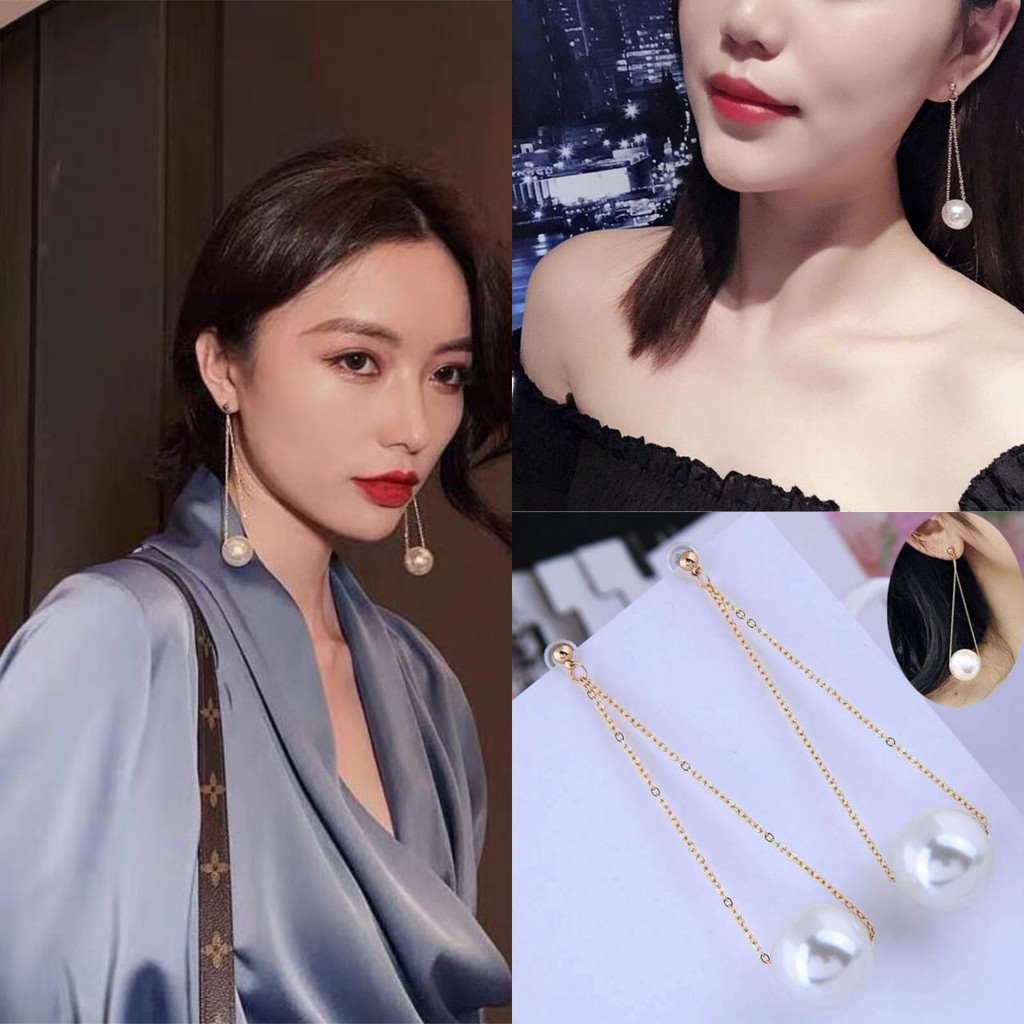 (ROWLING) Anting Panjang Mutiara Besar/Fashion Wanita Pearl Stud Earrings