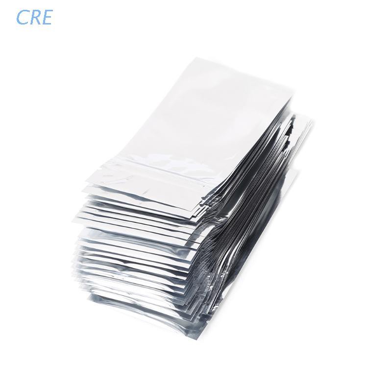 CRE  50 Pcs 7x13cm Silver Aluminum Foil Mylar Recloeable Ziplock Bag Front Clear Leak Proof