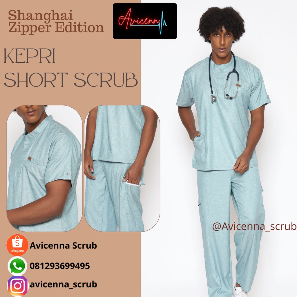 Baju OK  shanghai / Scrub dokter nakes/ Baju Jaga dokter nakes/ two tone / Denim - KEPRI scrub - sho