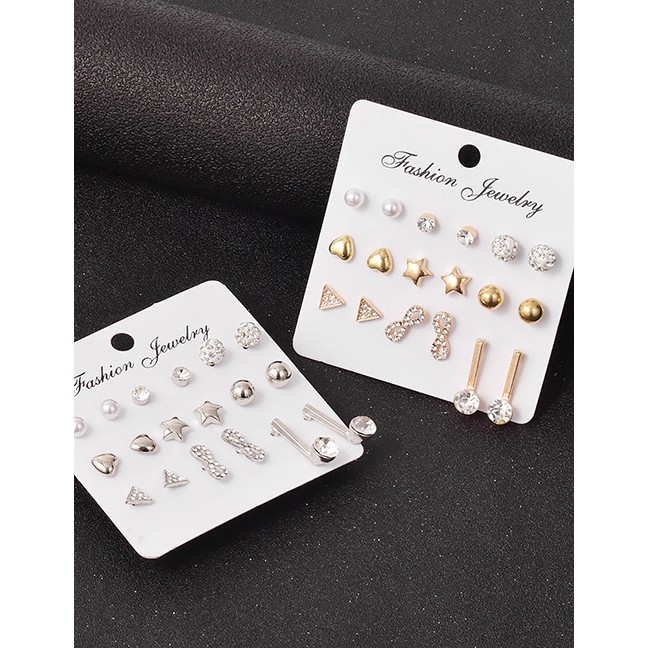 LRC Anting Set Fashion Gold Color Diamond-studded Geometric Star P72949