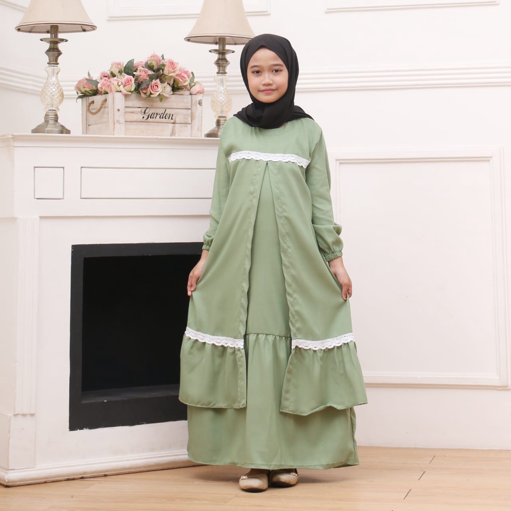 GAMIS ANAK PEREMPUAN MODEL RENDA BAHAN KATUN POLIMIKRO | BAJU MUSLIM ANAK PEREMPUAN TERBARU USIA 5 - 11 TAHUN