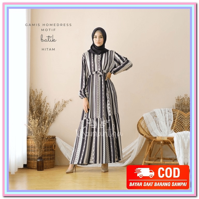 Busana Muslim Remaja Gamis Terbaru 2021 Kekinian Modern SJ821 Gamis Homedress Rayon Motif Batik - Hi