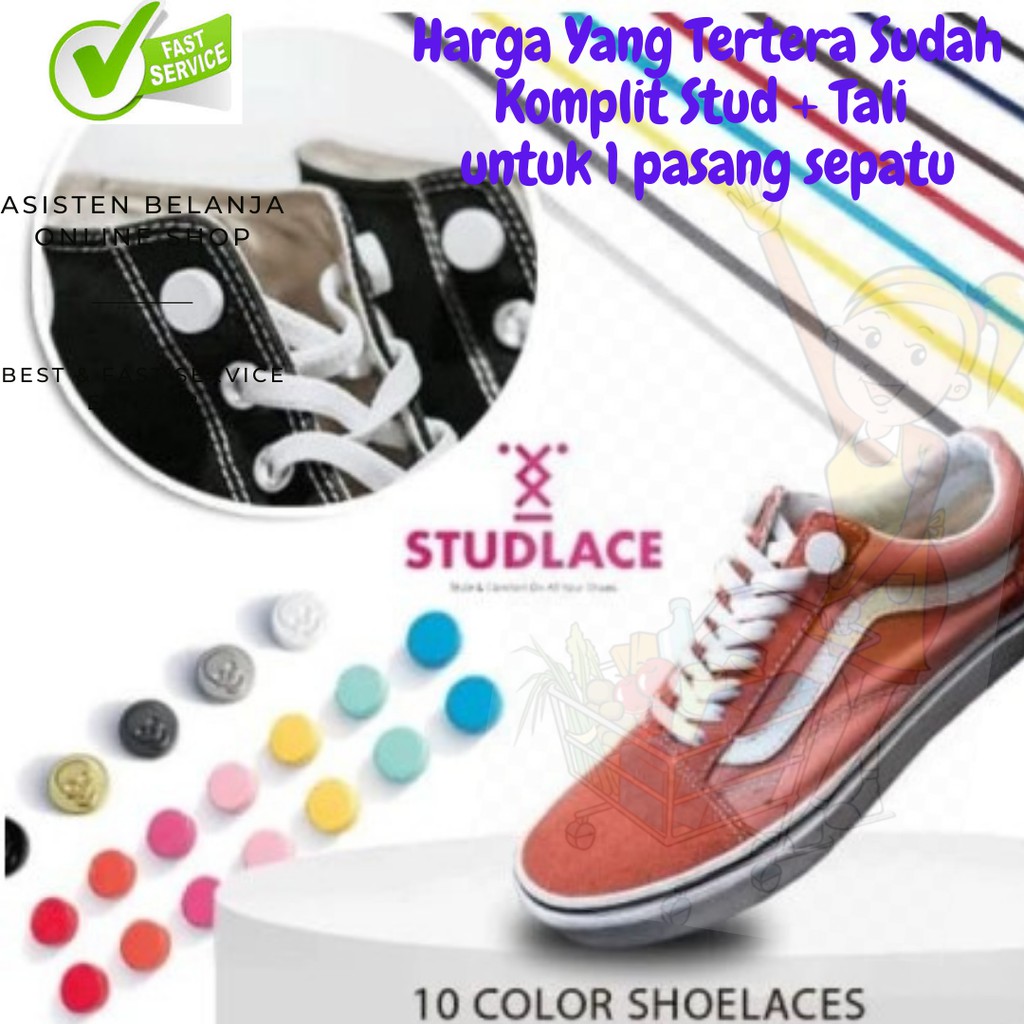 Studlace Tali Sepatu Sneakers Elastis Shoelaces Motif Stud Lace Karet Silikon Warna Custom Praktis