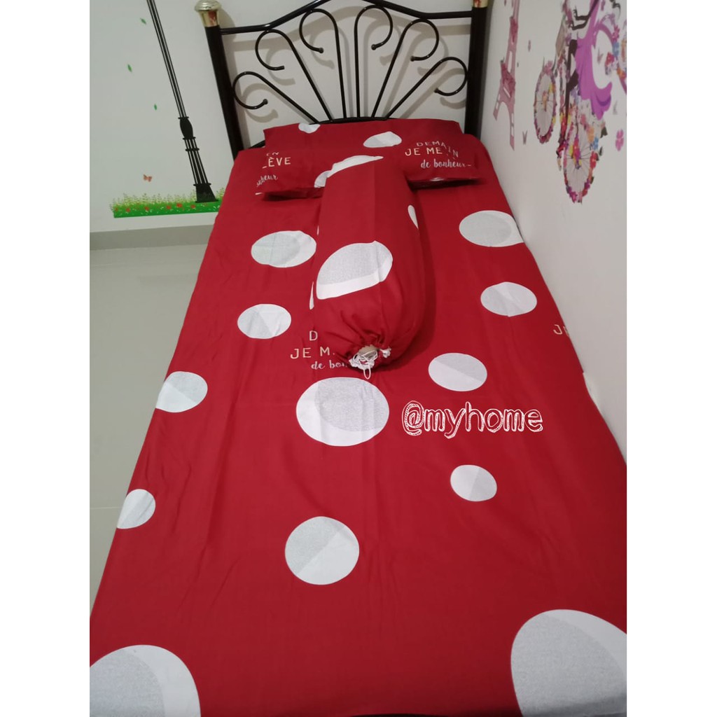@myhome - SS001 SINGLE SIZE - Sprei Katun Motif Polkadot Merah Putih / Sprei Import / Sprei Batam