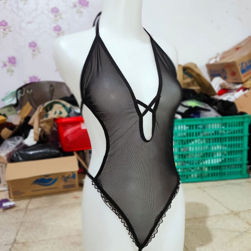 SALE Cuci Gudang Bodysuit Seksi Transparan Hitam Kado Bulan Madu Body Suit Bikini Seksi Kado Valenti