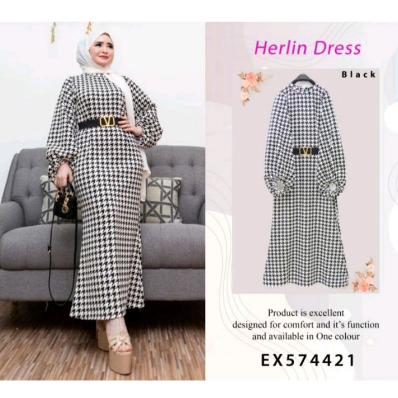 GAMIS EXTU Herlin + Free Belt dHoundstooth Dress Gamiss